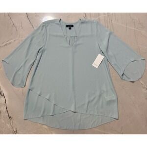 Karen Kane NWT Womens XL Light Blue V-Neck Asymmetric Flare Sleeve Blouse #168